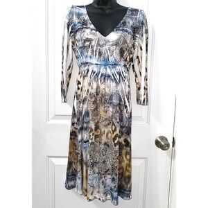 R. Rouge Blue & Brown rhinestone dress